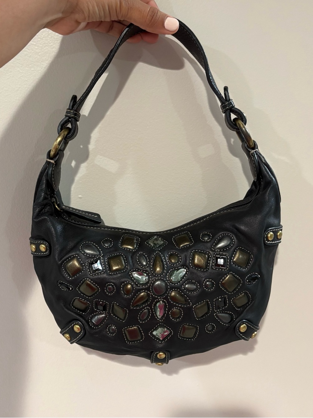 Sigrid Olsen Black Embellished Y2K Leather Purse